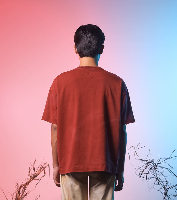 Red Washed Basic Oversized T-shirt
