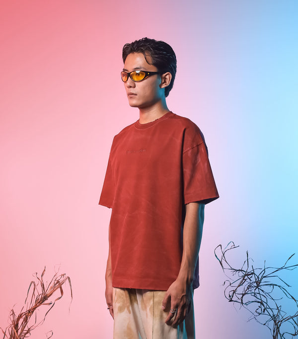 Red Washed Basic Oversized T-shirt