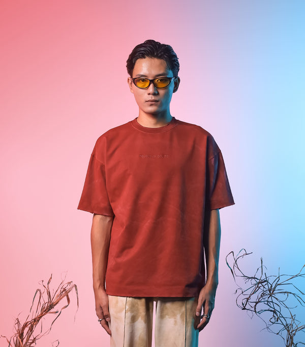 Red Washed Basic Oversized T-shirt