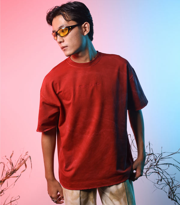 Red Washed Basic Oversized T-shirt